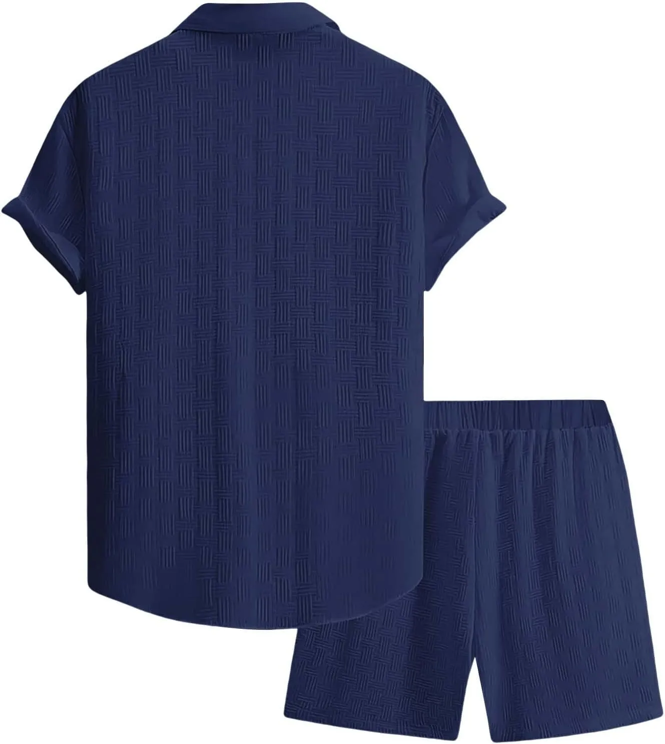 Men's Summer 2 Piece Outfit Set Short Sleeve Button Down Shirt Drawstring Shorts Lightweight Breathable Outfit Set