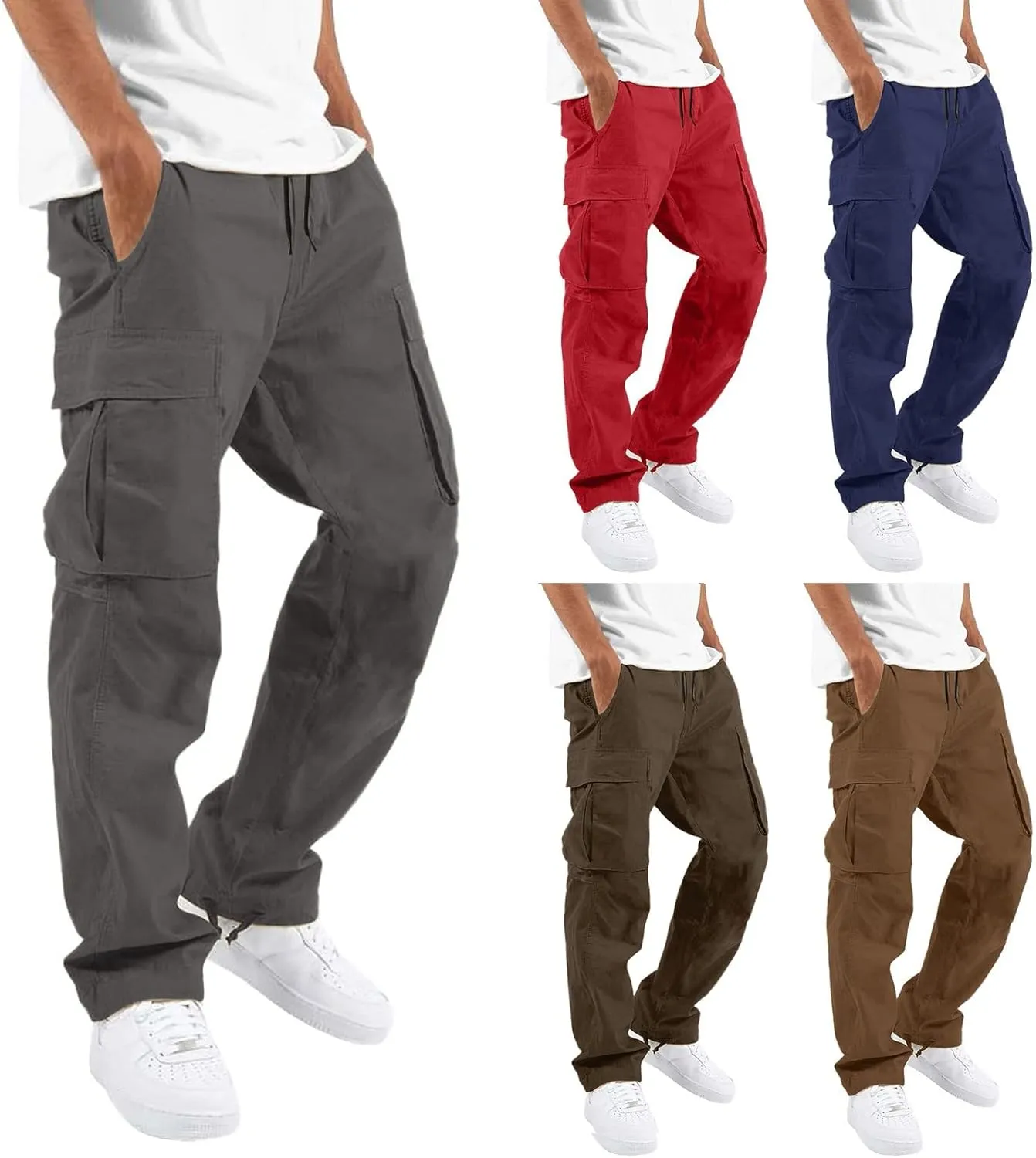 Mens Sweatpants Joggers Pants Man Cargo Pants Men's Heavyweight Cargo Fleece Sweatpants Stretch Elastic Waist Jogger