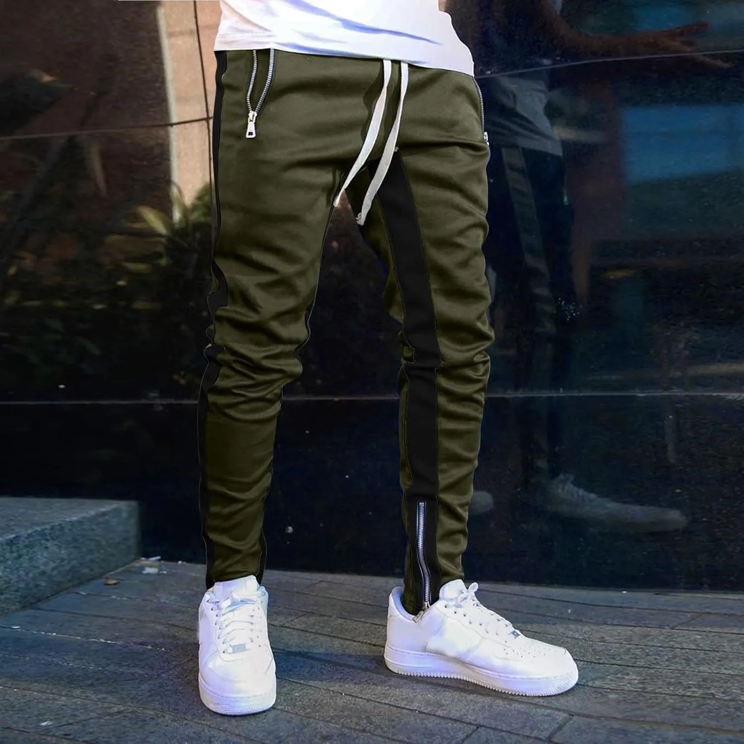 Mens Sweatpants Joggers Pants Man with Pockets Men's Cotton Sweatpants with Cargo Pockets Open Bottom Yoga Pants for
