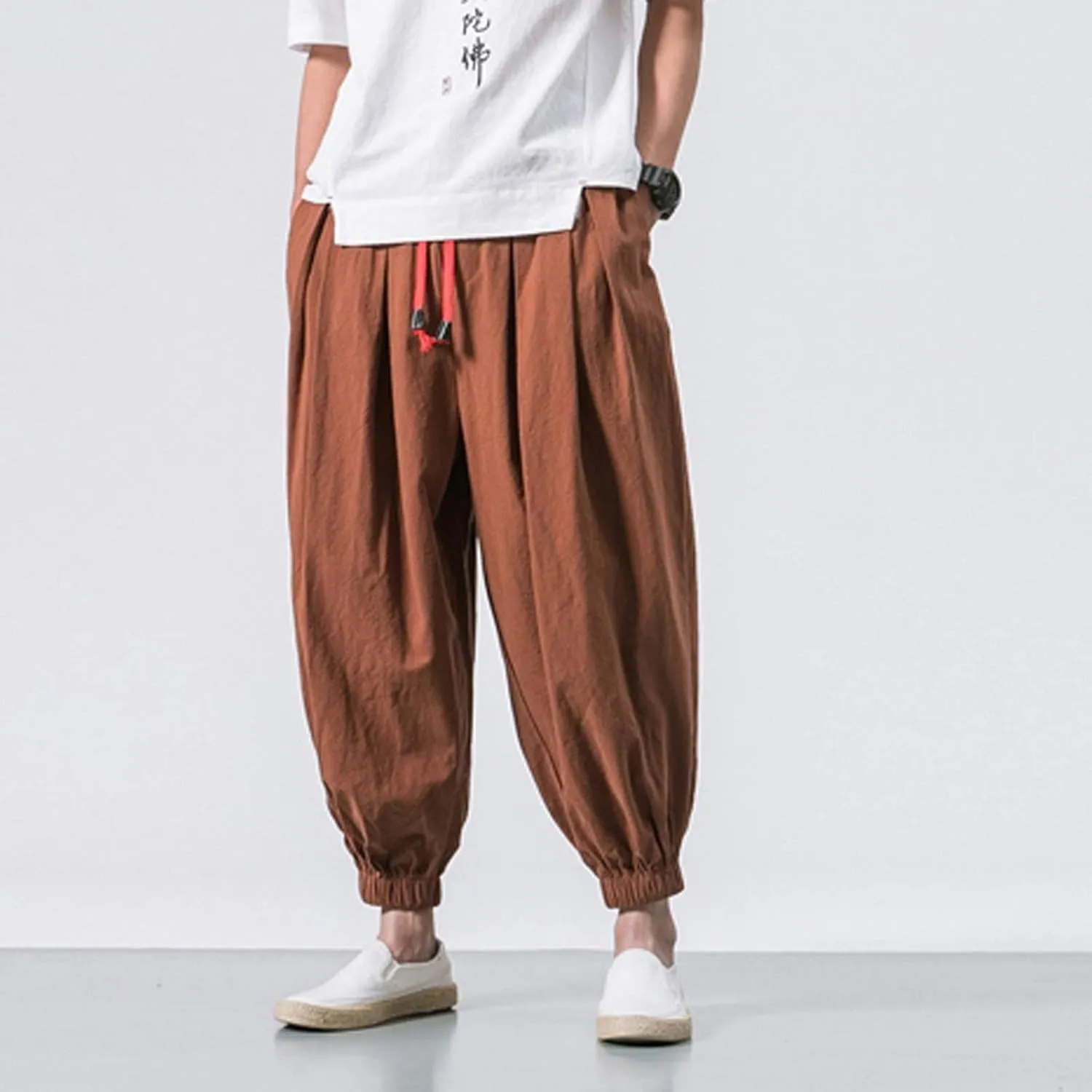 Mens Sweatpants Loose Elastic Straps with Pocket Trousers Solid Color Casual Men Pants Stretch Pants for Men