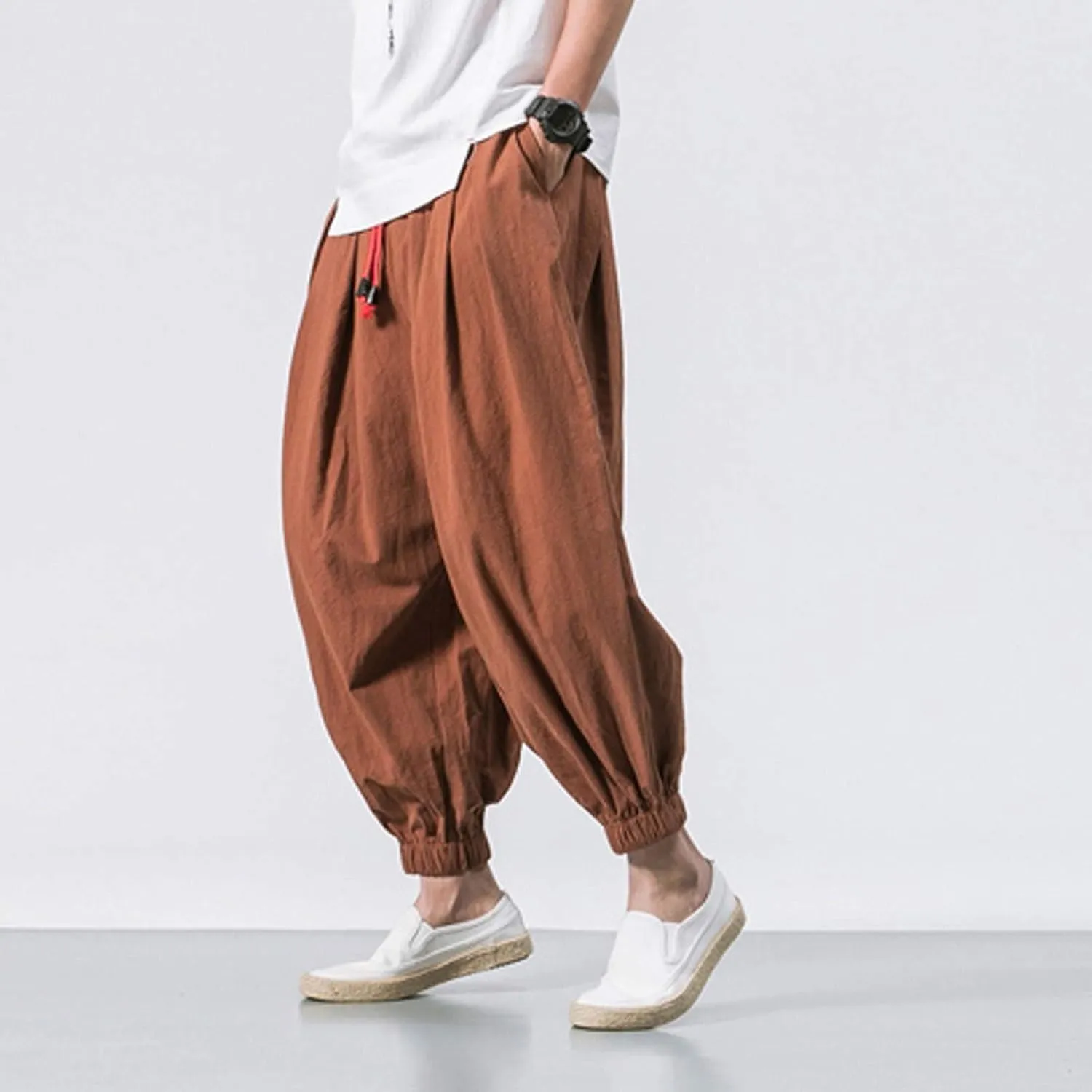 Mens Sweatpants Loose Elastic Straps with Pocket Trousers Solid Color Casual Men Pants Stretch Pants for Men