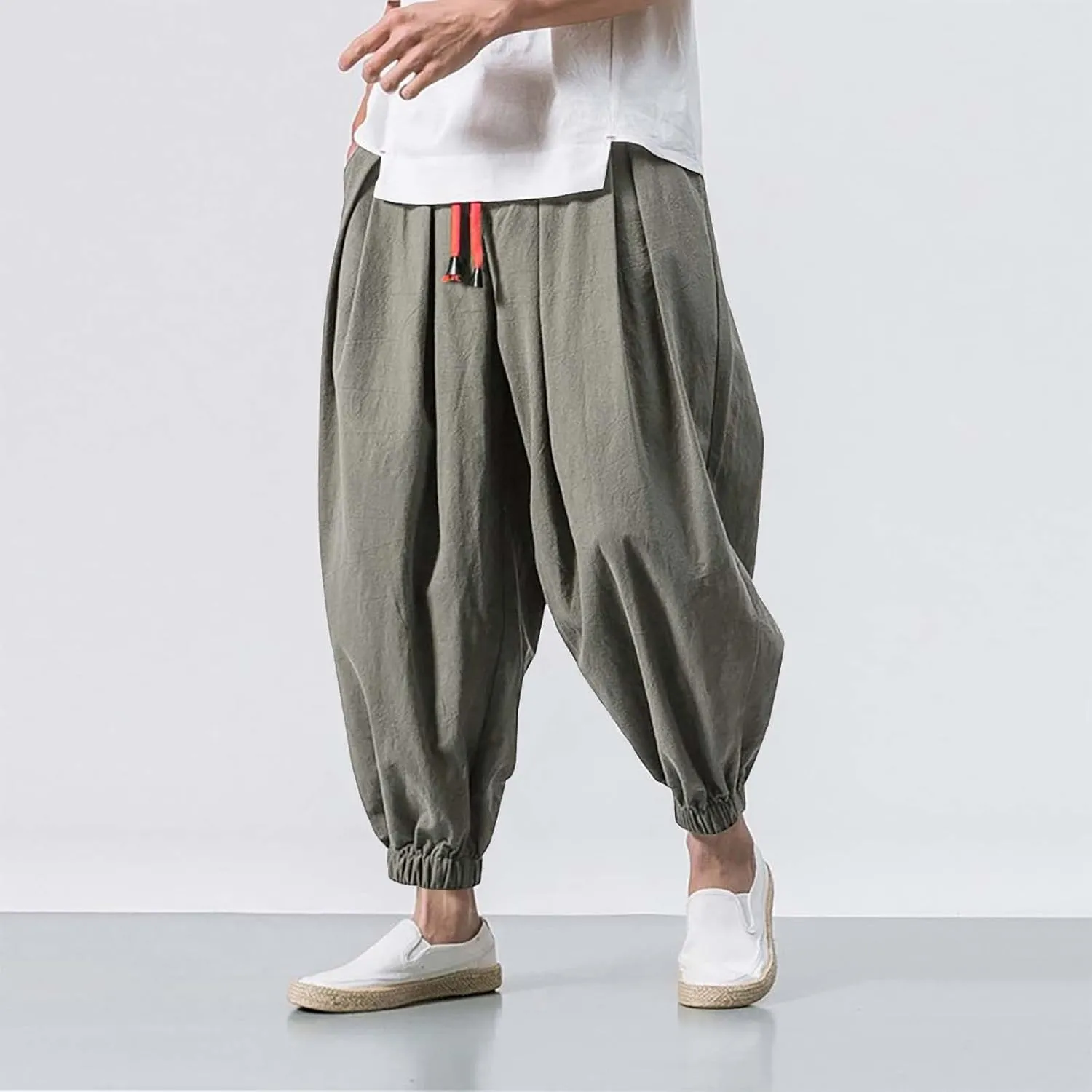 Mens Sweatpants Loose Elastic Straps with Pocket Trousers Solid Color Casual Men Pants Stretch Pants for Men
