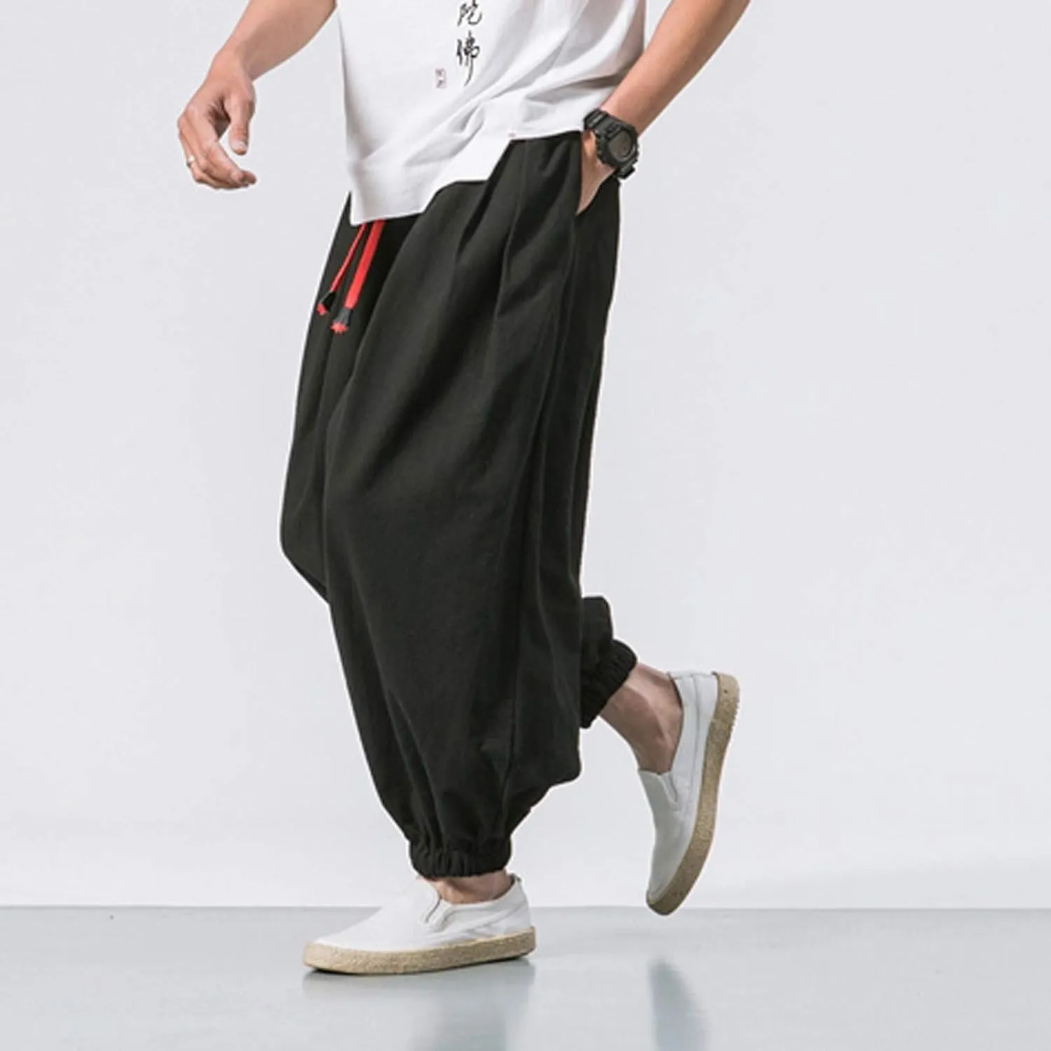 Mens Sweatpants Loose Elastic Straps with Pocket Trousers Solid Color Casual Men Pants Stretch Pants for Men