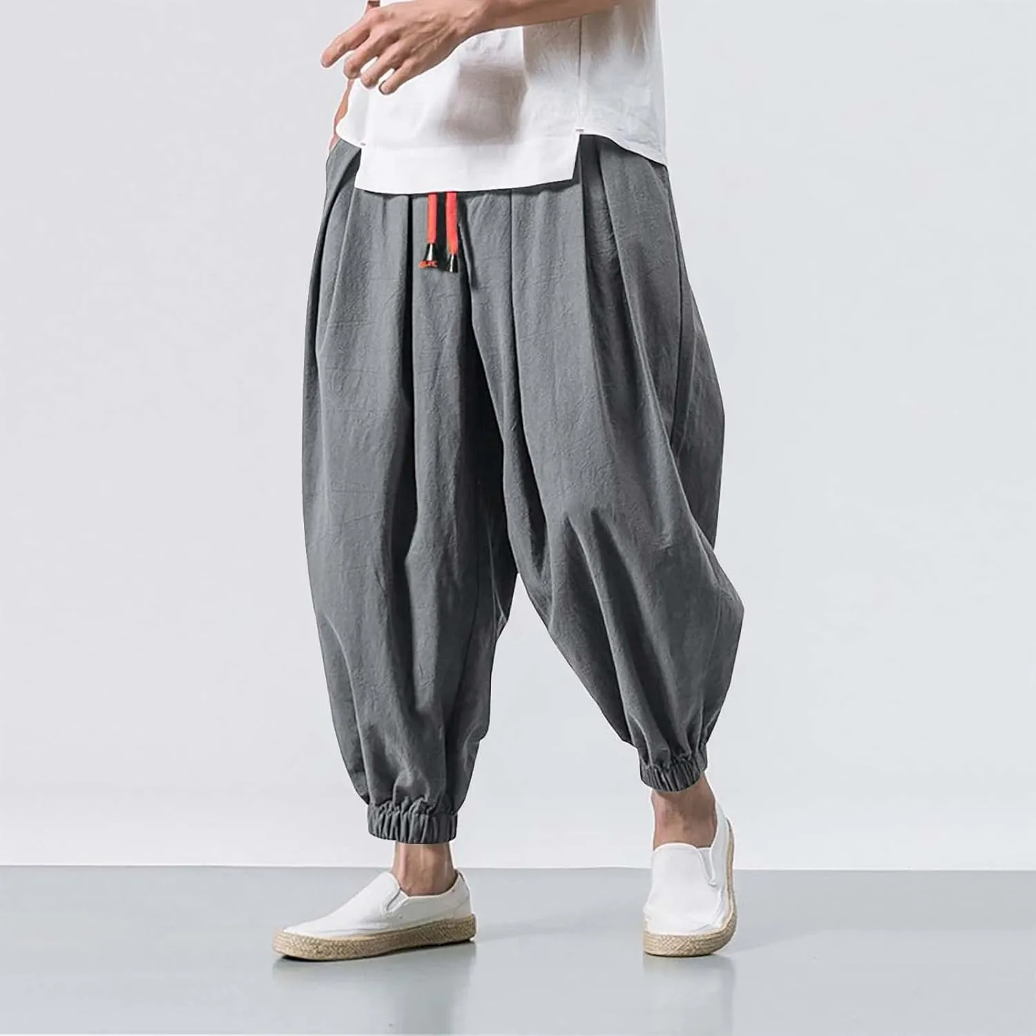 Mens Sweatpants Loose Elastic Straps with Pocket Trousers Solid Color Casual Men Pants Stretch Pants for Men
