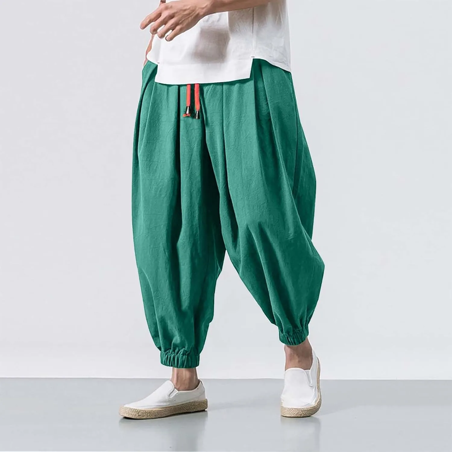 Mens Sweatpants Loose Elastic Straps with Pocket Trousers Solid Color Casual Men Pants Stretch Pants for Men