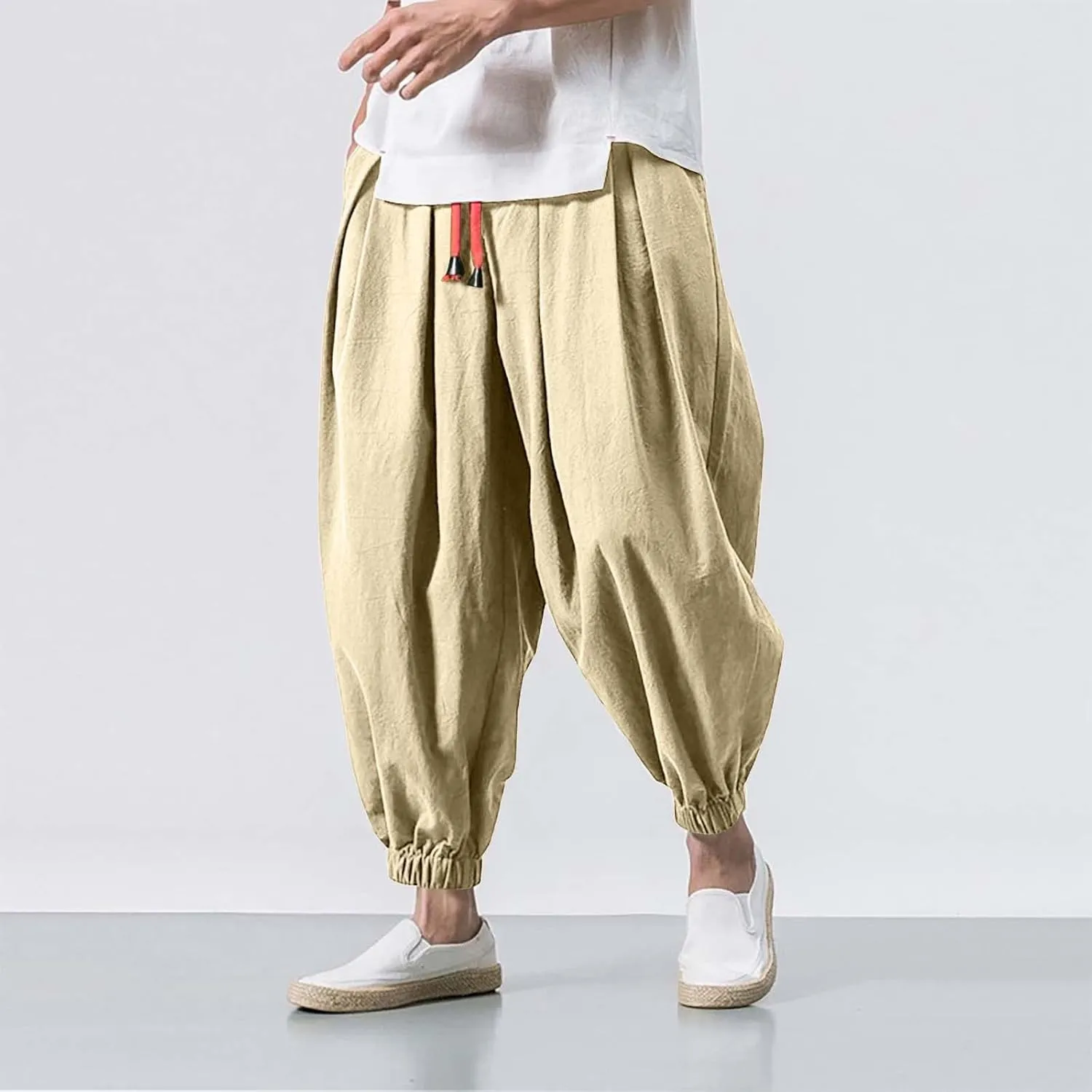 Mens Sweatpants Loose Elastic Straps with Pocket Trousers Solid Color Casual Men Pants Stretch Pants for Men