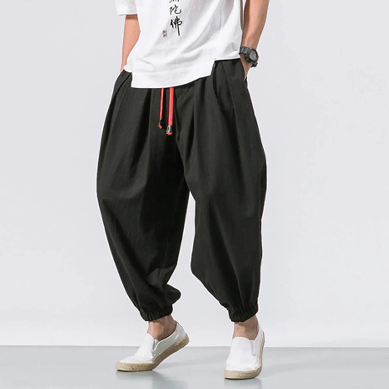 Mens Sweatpants Loose Elastic Straps with Pocket Trousers Solid Color Casual Men Pants Stretch Pants for Men
