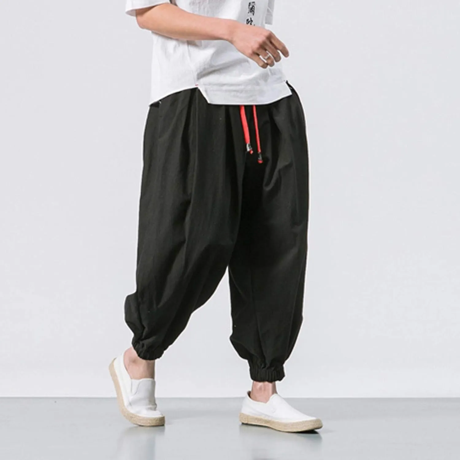 Mens Sweatpants Loose Elastic Straps with Pocket Trousers Solid Color Casual Men Pants Stretch Pants for Men