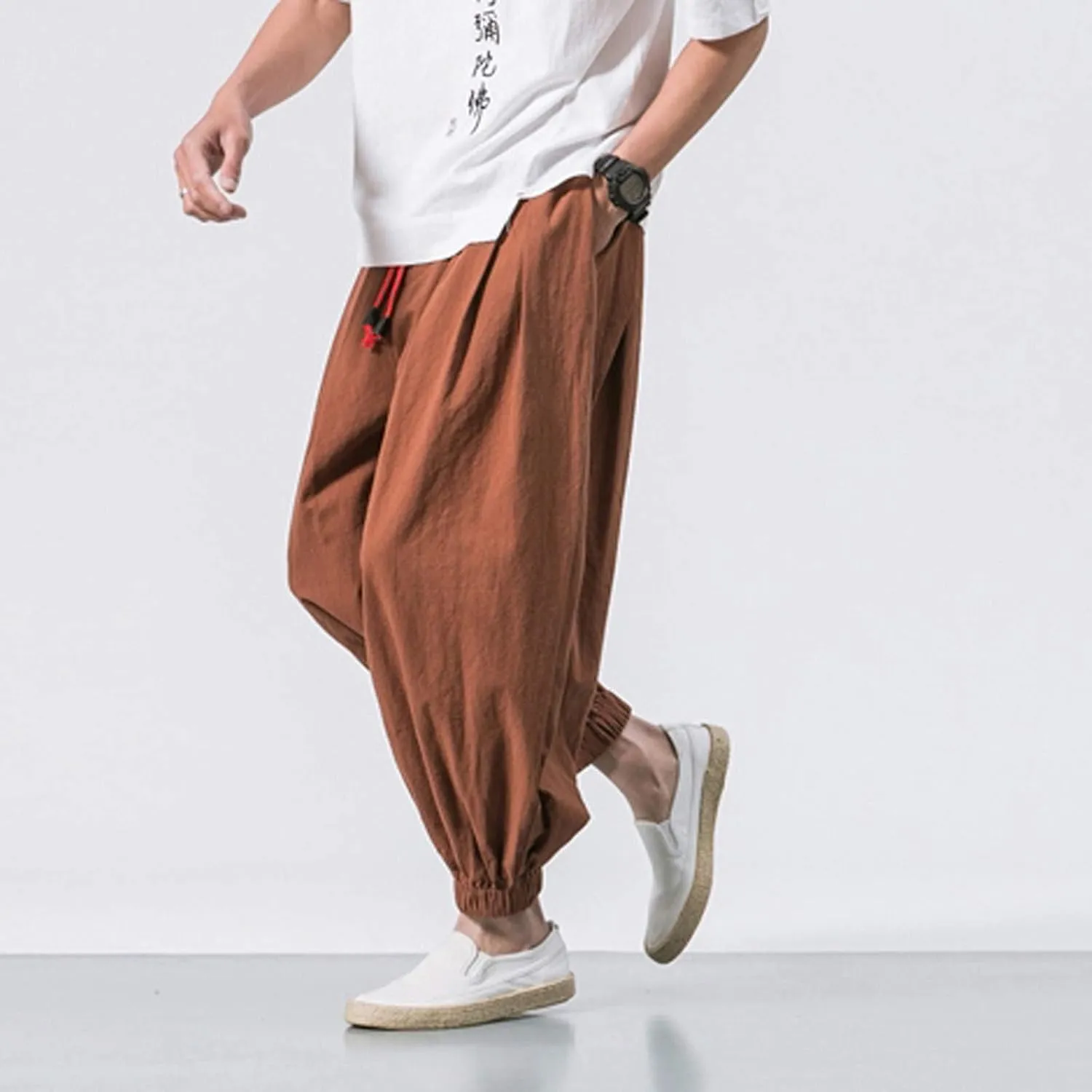 Mens Sweatpants Loose Elastic Straps with Pocket Trousers Solid Color Casual Men Pants Stretch Pants for Men