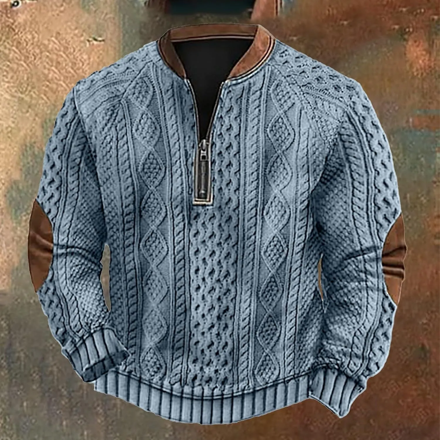 Mens Sweatshirts Hoodies Quarter Zip Oversized Vintage Printed Knit Pullover Loose Warm Fashion Crew Neck Sweater