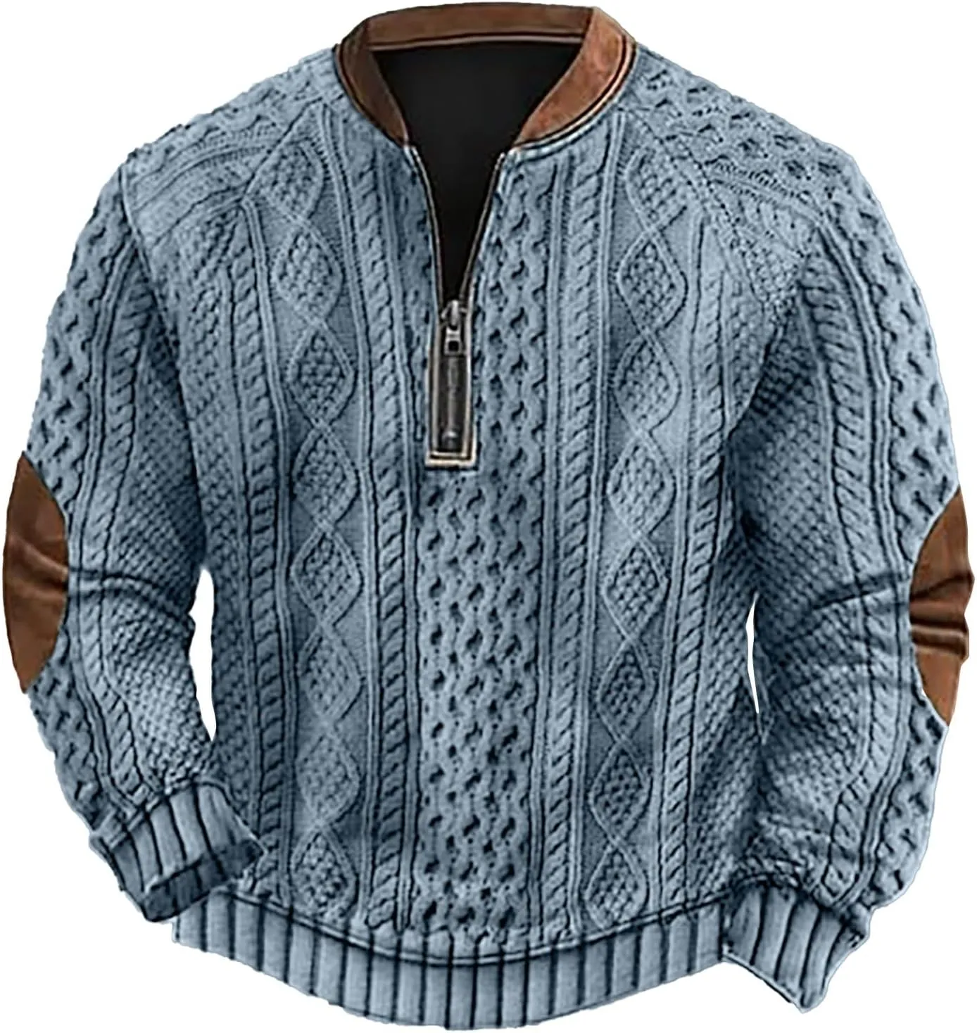 Mens Sweatshirts Hoodies Quarter Zip Oversized Vintage Printed Knit Pullover Loose Warm Fashion Crew Neck Sweater