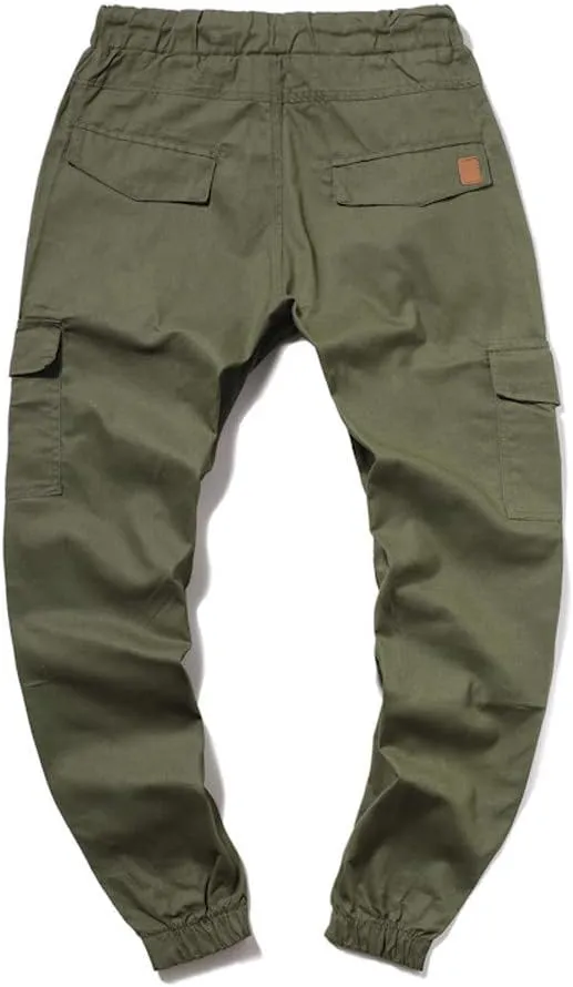 Mens Twill Cotton Joggers Cargo Pants Drawstring Cotton Slim Fit Chino Trousers Casual Fitness Track Jogging Pants