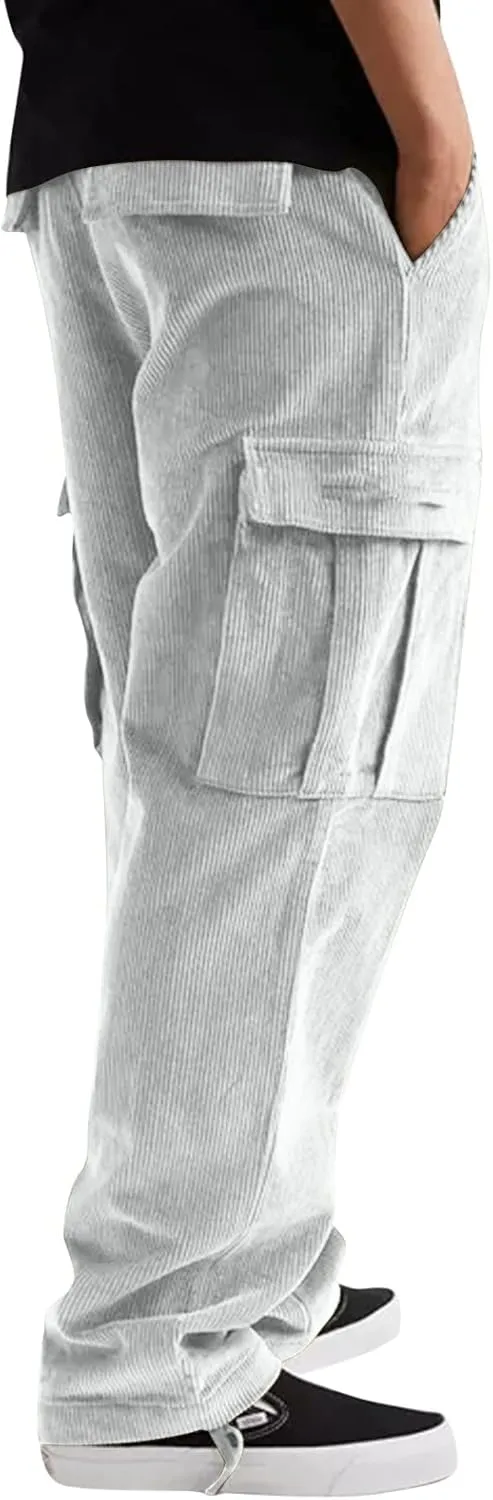 Mens Workout Cargo Sweatpants Elastic Waist Drawstring Athletic Trousers Casual Baggy Jogger Pants with Pockets Mens