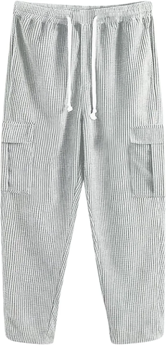 Mens Workout Cargo Sweatpants Elastic Waist Drawstring Athletic Trousers Casual Baggy Jogger Pants with Pockets Mens