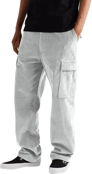 Mens Workout Cargo Sweatpants Elastic Waist Drawstring Athletic Trousers Casual Baggy Jogger Pants with Pockets Mens