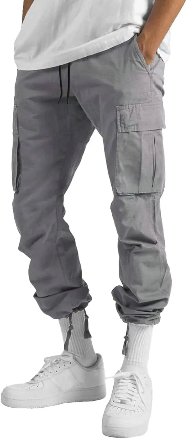 Mens Workout Cargo Sweatpants Pants Big and Tall Men's Elastic Waist Work Pants Loose Fit Lightweight Workwear Casual