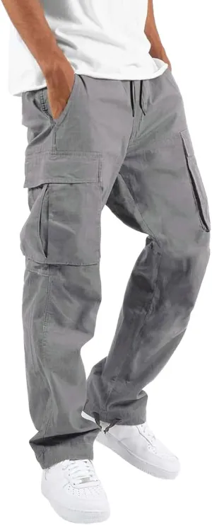 Mens Workout Cargo Sweatpants Pants Big and Tall Men's Elastic Waist Work Pants Loose Fit Lightweight Workwear Casual