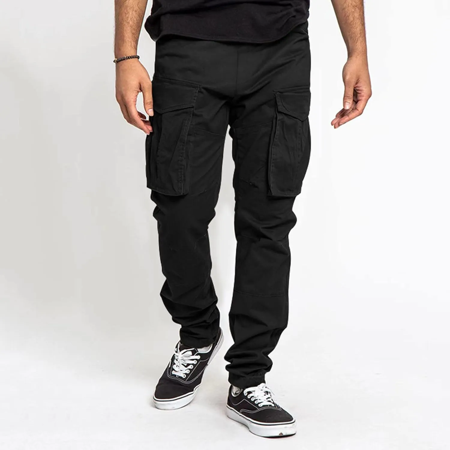 Men's Workwear Pants Pure Washed Solid Multi-Pocket Straight-Leg Cargo Trousers