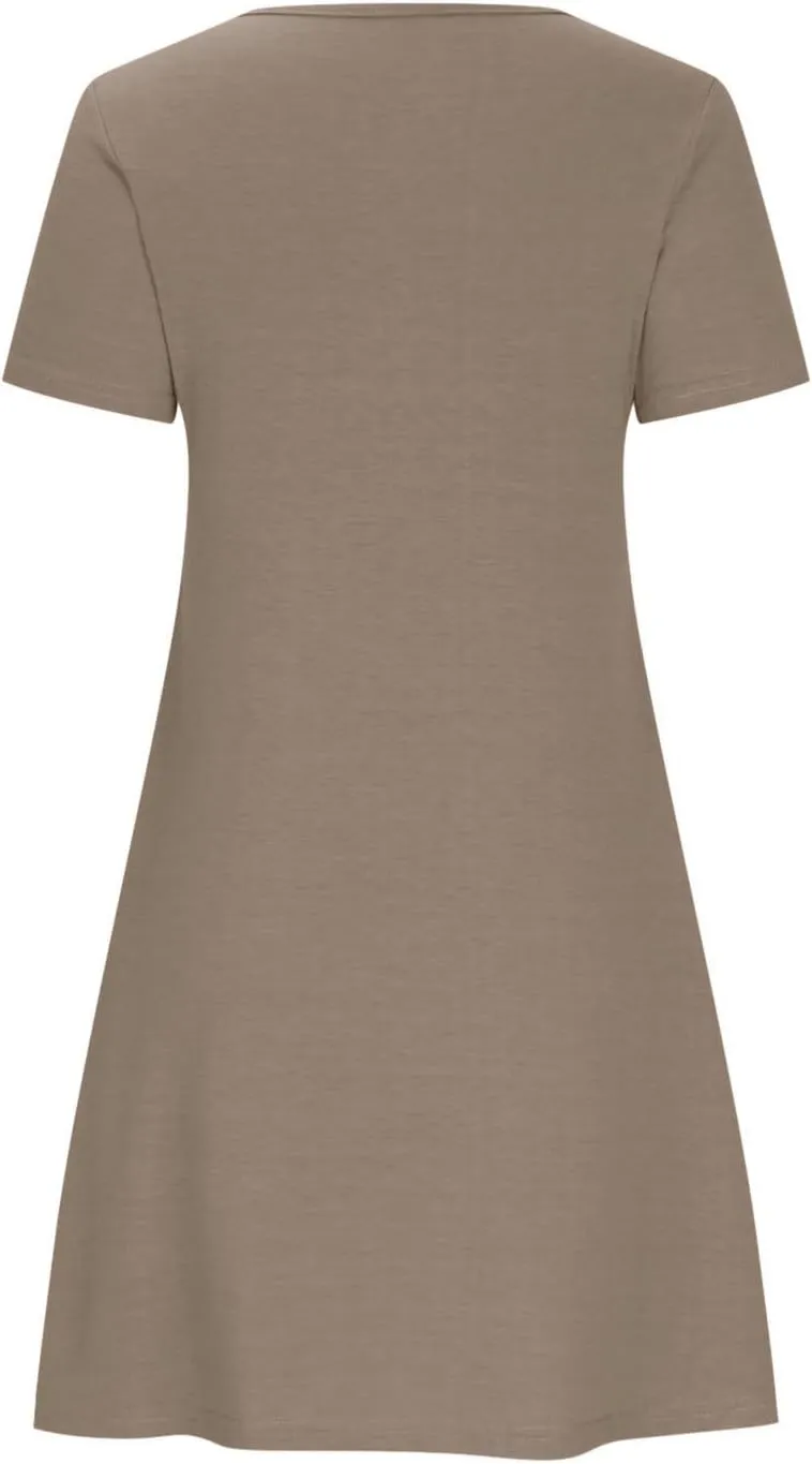 Midi Dresses for Women 2025 Casual Short Sleeve Dress Crew Neck Loose Dresses Flowy Swing Tunic Dress with Pockets