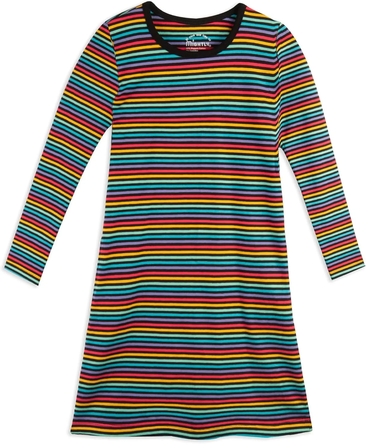 Mightly Girls' Basic Long Sleeve T-Shirt Dress | 95% Organic Cotton, Colorful T-Shirt Dress for Kids, School, Parties & Play