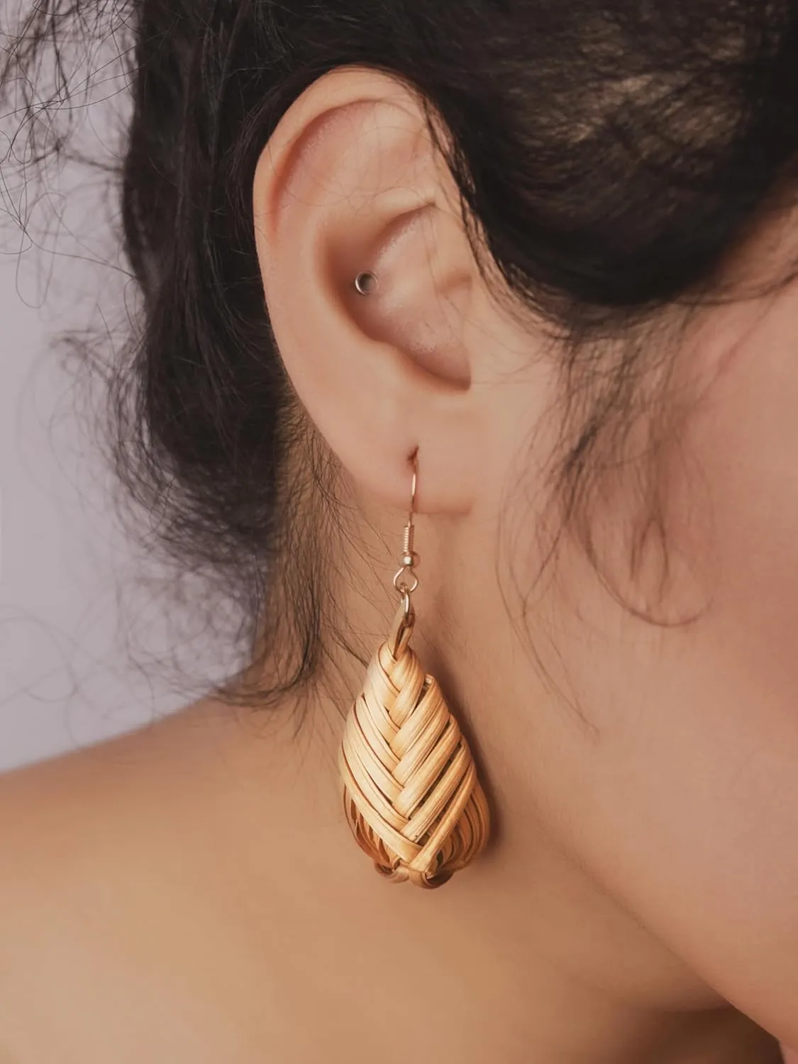 MINACHI Boho Chic Handmade Rattan Wood Dangle Drop Earrings for Women, Bohemian Summer Beach Statement Jewelry Gift for Women