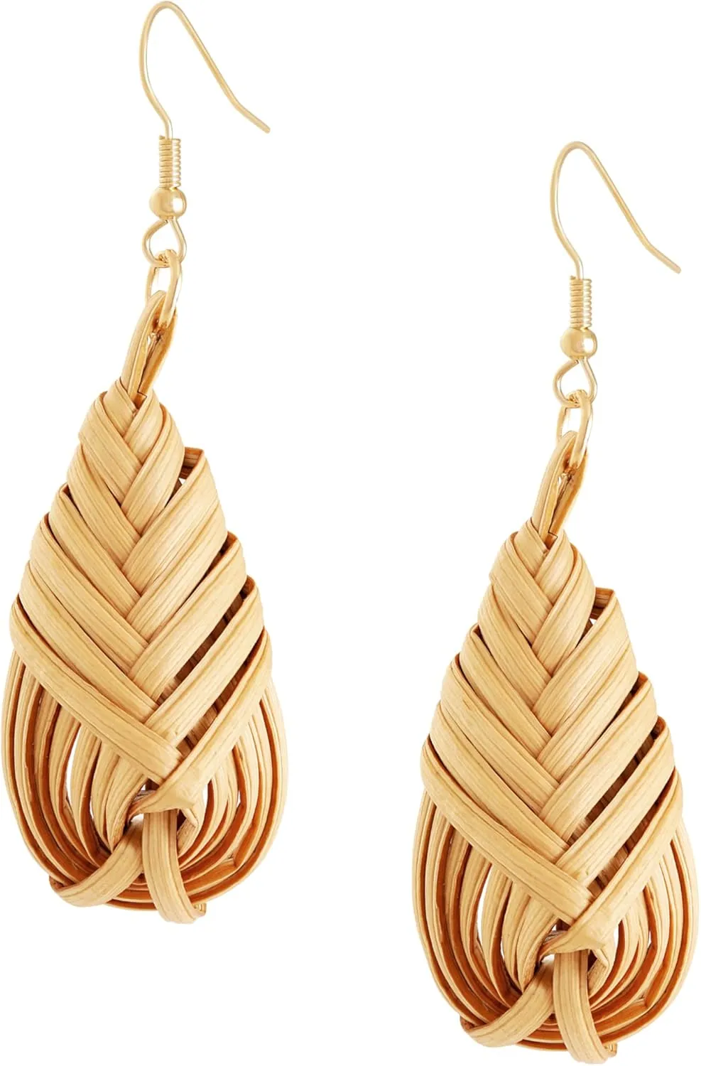 MINACHI Boho Chic Handmade Rattan Wood Dangle Drop Earrings for Women, Bohemian Summer Beach Statement Jewelry Gift for Women