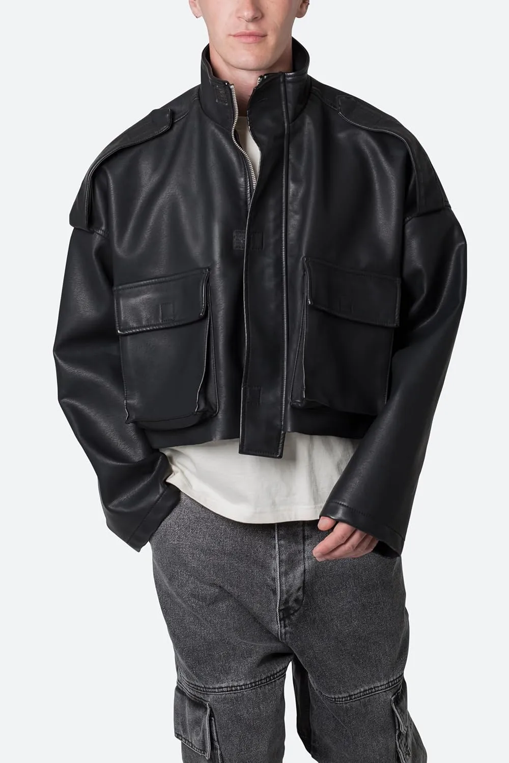 mnml Men's Pu Cropped M65 Jacket