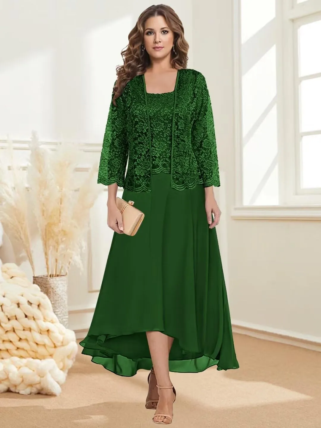 Mother of The Bride Dresses with Jacket 2 Pieces Chiffon Lace Appliques Formal Wedding Evening Gowns