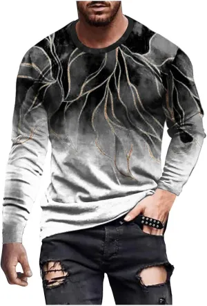 Muscularfit Mens Shirts Casual Big and Tall Long Sleeve Crewneck Sweatshirt Loose Marble Print Graphic Tee Shirt Fall Clothes