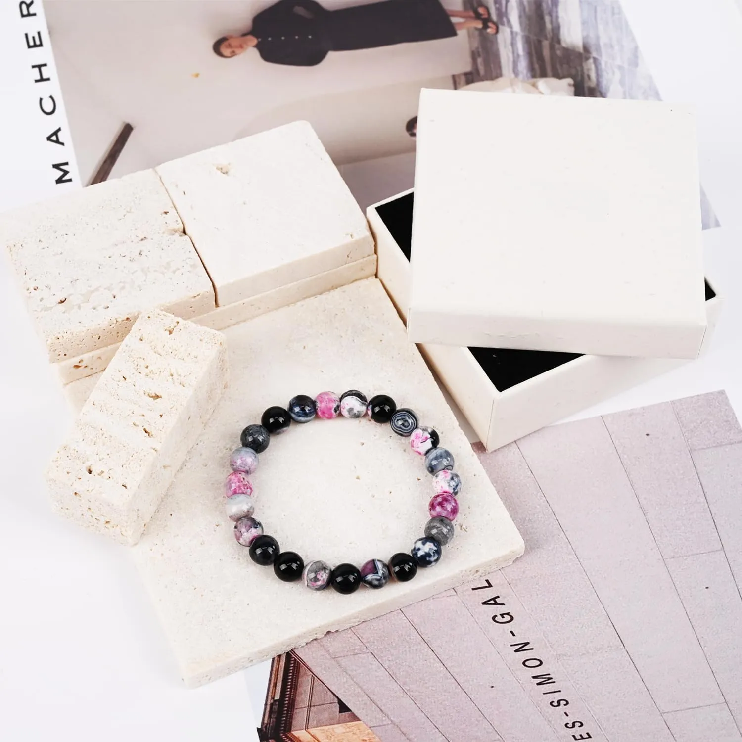 Natural Energy Healing Stone Charm Bracelet 8mm Natural Energy Healing Lava Rock Bracelet - Unisex