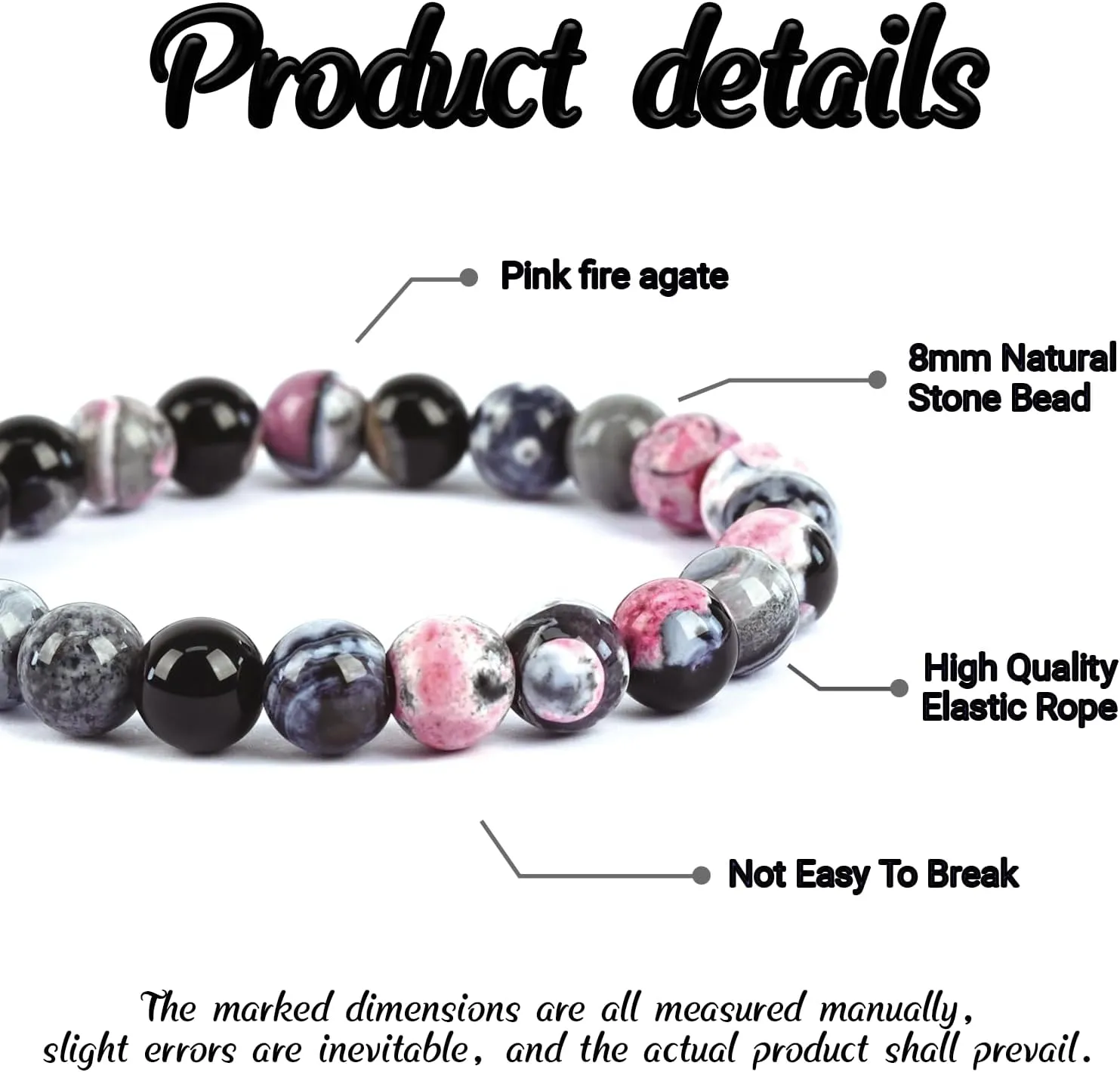 Natural Energy Healing Stone Charm Bracelet 8mm Natural Energy Healing Lava Rock Bracelet - Unisex