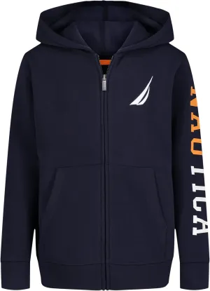 Nautica Boys' Long Sleeve Fleece Full Zip Hoodie, Comfortable, Relaxed Fit