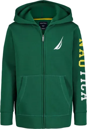Nautica Boys' Long Sleeve Fleece Full Zip Hoodie, Comfortable, Relaxed Fit