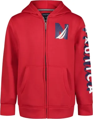 Nautica Boys' Long Sleeve Fleece Full Zip Hoodie, Comfortable, Relaxed Fit
