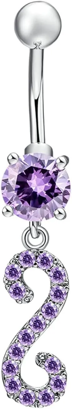 Navel Barbell, Navel Piercing Jewelry Stainless Steel Body Piercing Jewelry S Shape with Cubic Zirconia