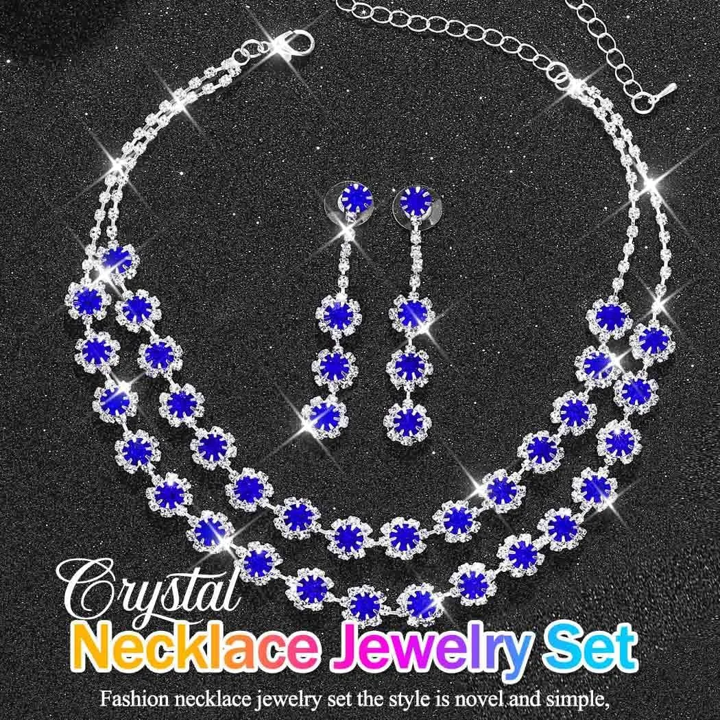 Nicute Crystal Jewelry Set for Women Rhinestone Necklace and Earrings Set Sparkly Wedding Dress Jewelry