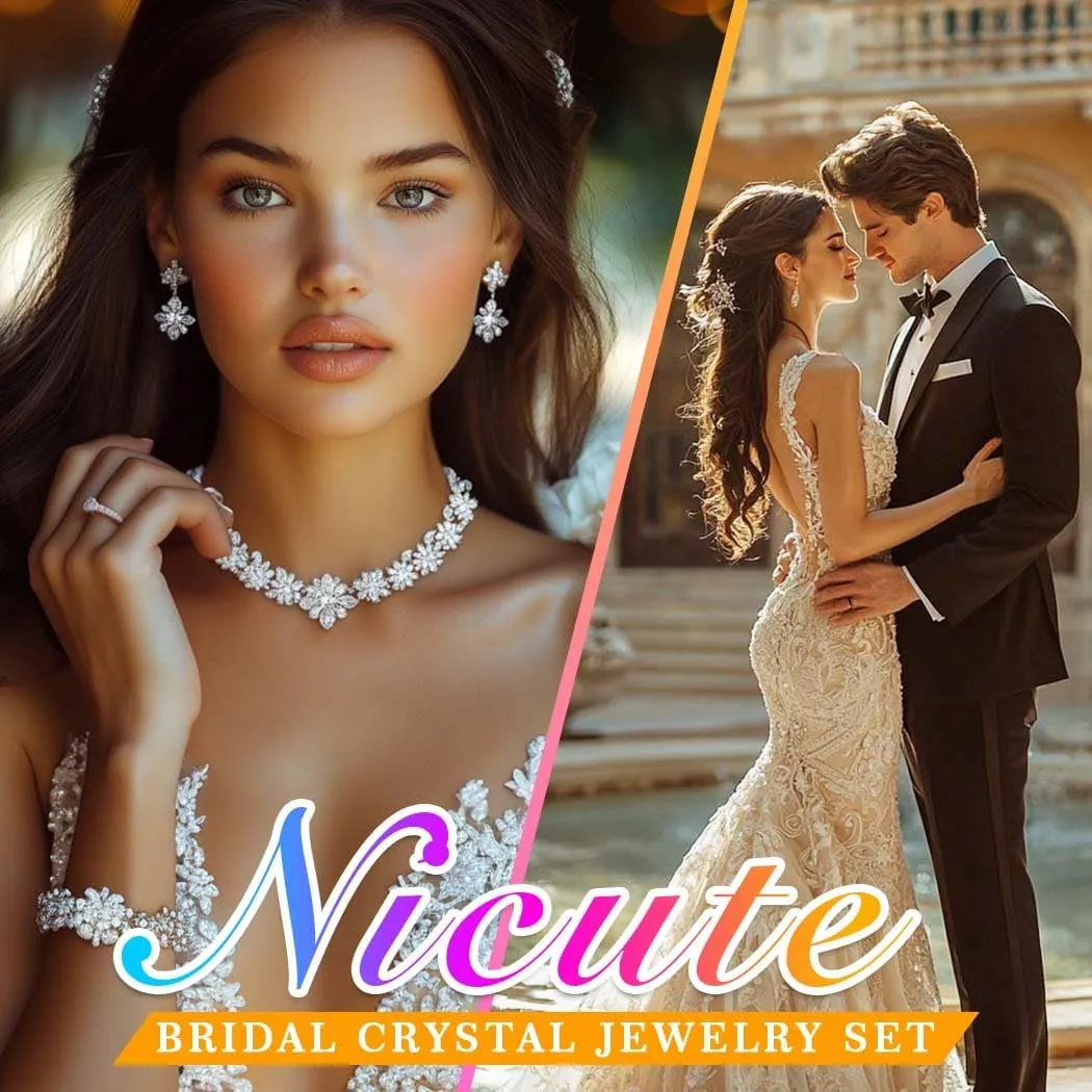 Nicute Crystal Jewelry Set for Women Rhinestone Necklace and Earrings Set Sparkly Wedding Dress Jewelry