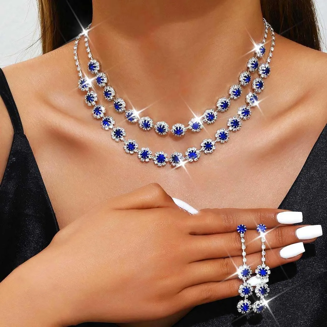 Nicute Crystal Jewelry Set for Women Rhinestone Necklace and Earrings Set Sparkly Wedding Dress Jewelry