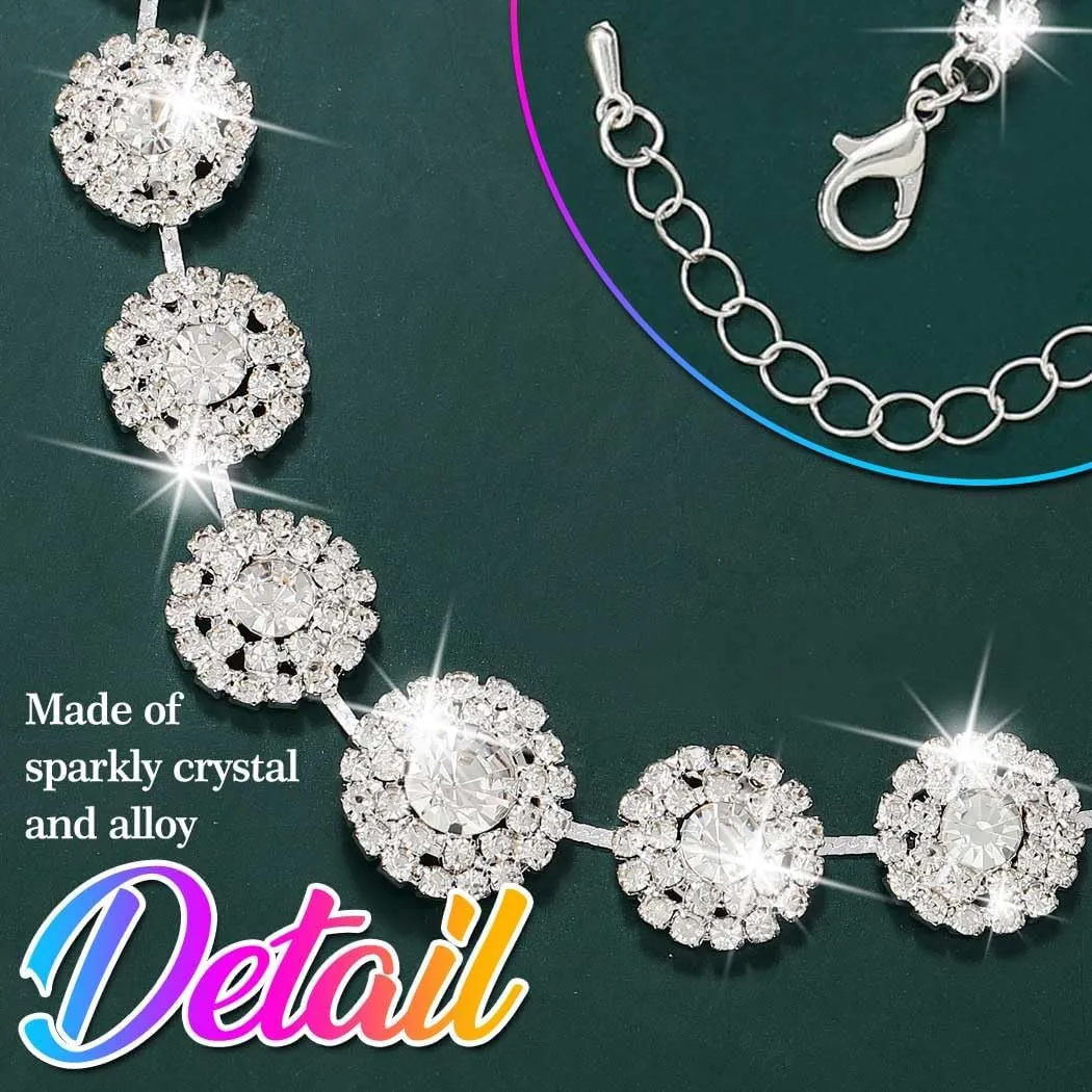 Nicute Rhinestone Wedding Jewelry Set Silver Bridal Necklace Earrings Sets Formal Costume Jewelry for Women