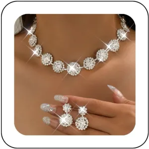 Nicute Rhinestone Wedding Jewelry Set Silver Bridal Necklace Earrings Sets Formal Costume Jewelry for Women