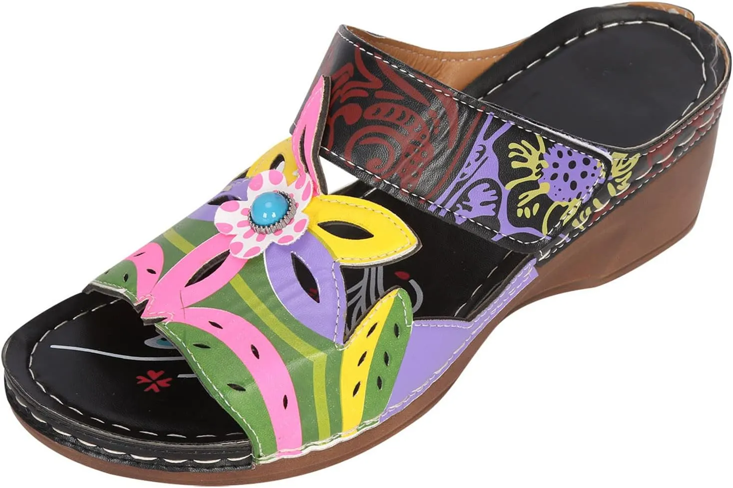 oiangi Womens Sandals 2023 Summer Wedge Orthopedic Sandals with Arch Support Comfy Slip on Flower Hollow Peep Toe Platform Slippers Boho Beach Shoes
