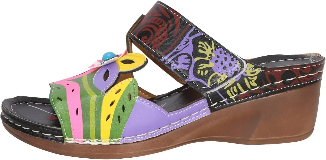 oiangi Womens Sandals 2023 Summer Wedge Orthopedic Sandals with Arch Support Comfy Slip on Flower Hollow Peep Toe Platform Slippers Boho Beach Shoes