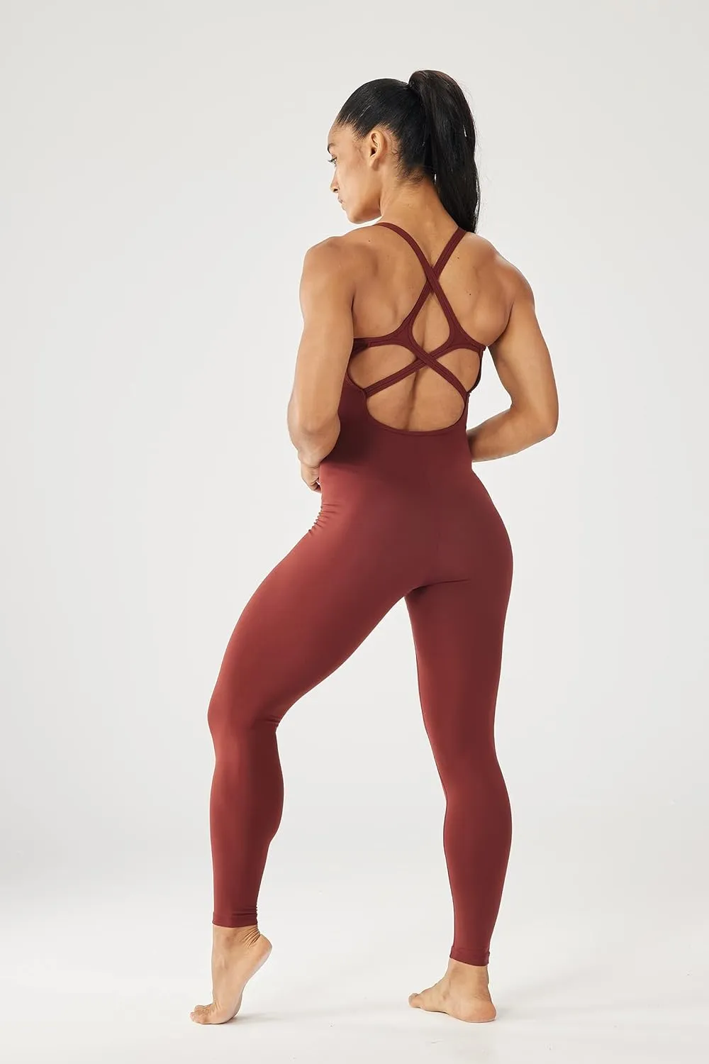 ONGASOFT Women's One Piece Jumpsuit for Workout Yoga Dance Strappy Athletic Bodysuit Open Back Rompers