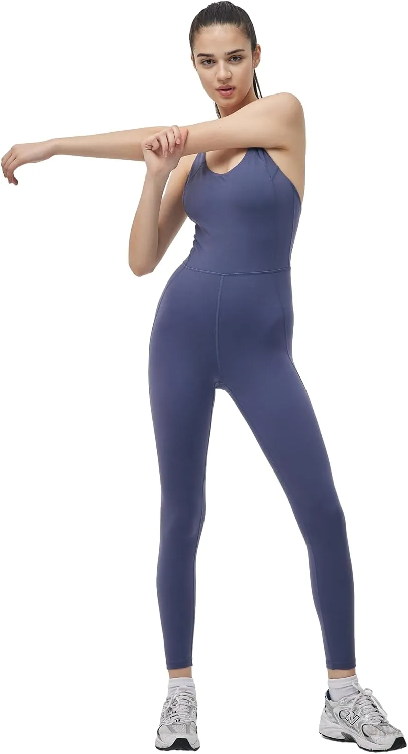ONGASOFT Women's One Piece Jumpsuit for Workout Yoga Dance Strappy Athletic Bodysuit Open Back Rompers