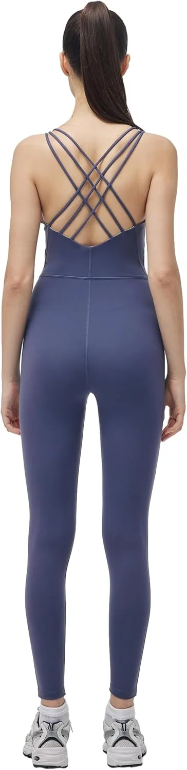ONGASOFT Women's One Piece Jumpsuit for Workout Yoga Dance Strappy Athletic Bodysuit Open Back Rompers