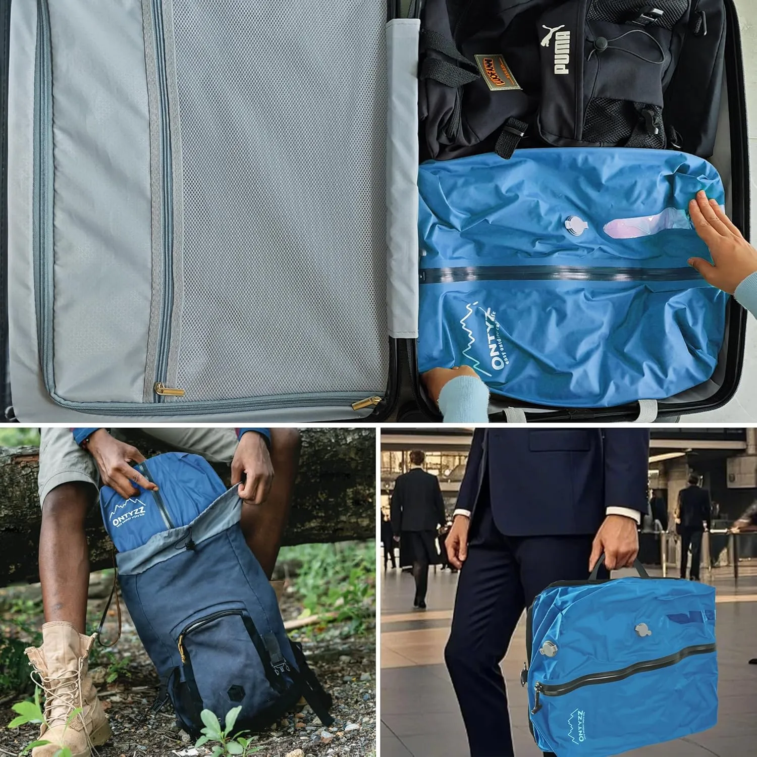 ONTYZZ Travel Vacuum Compression Bags Reusable Compression Bag with IP67 Waterproof Zipper Space Saver Vacuum Bags for Suitcase,One Pack Blue