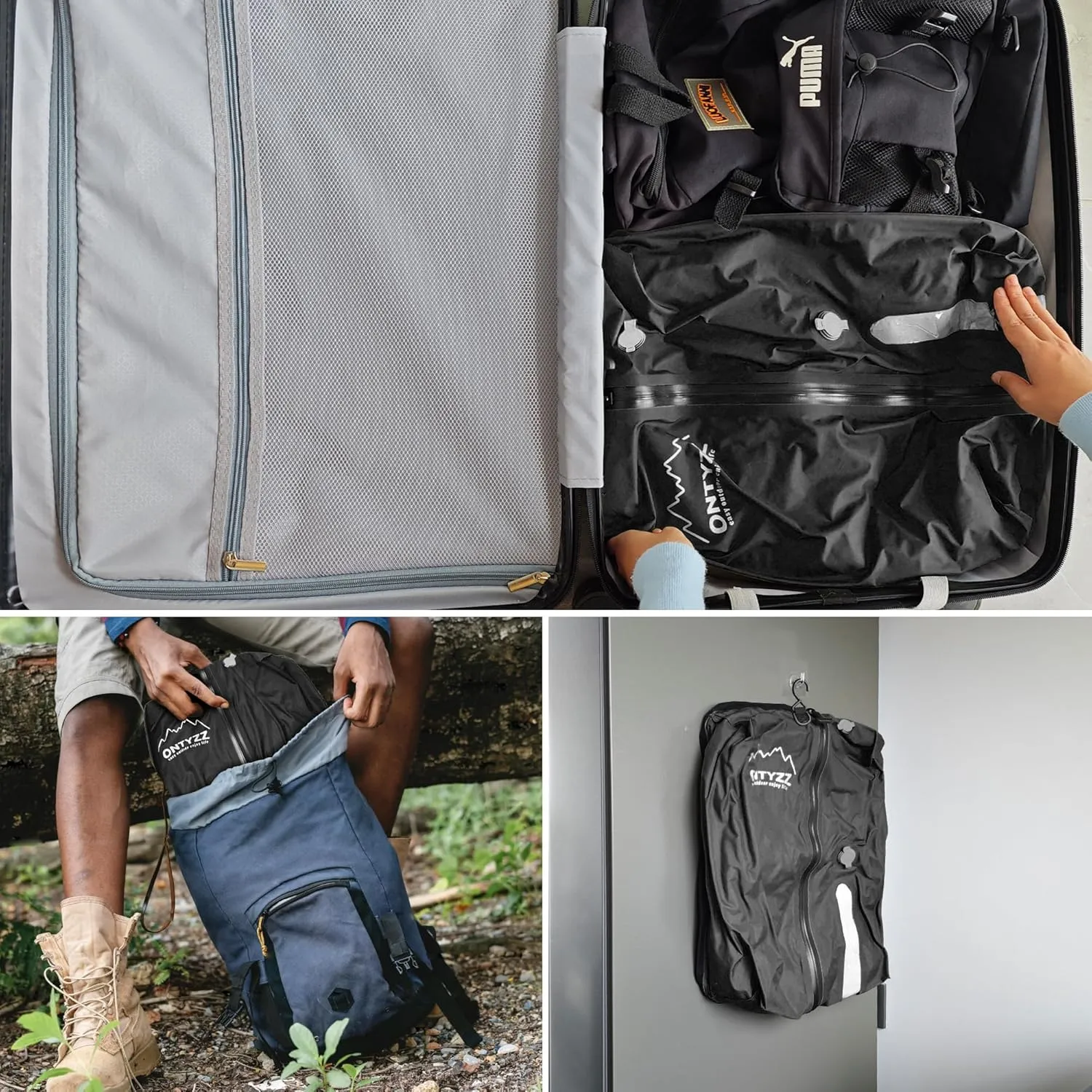 ONTYZZ Two Pack Dark Black Travel Vacuum Compression Bags Reusable Compression Bag with IP67 Waterproof Zipper Space Saver Vacuum Bags for Suitcase
