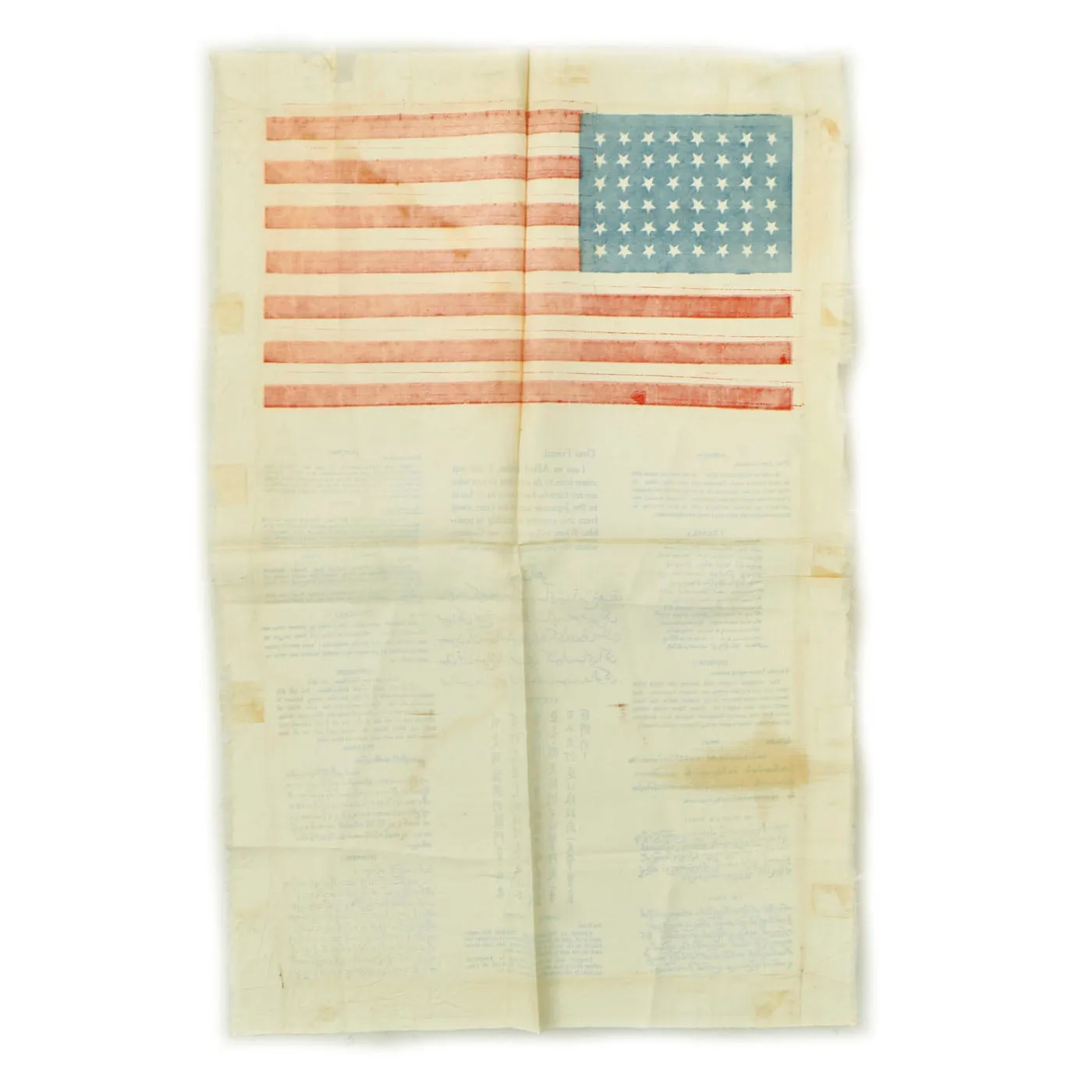 Original U.S. WWII USAAF Pacific Theater American Flag China Burma India Blood Chit (17 Languages) - 17 ½” x 11 ½”