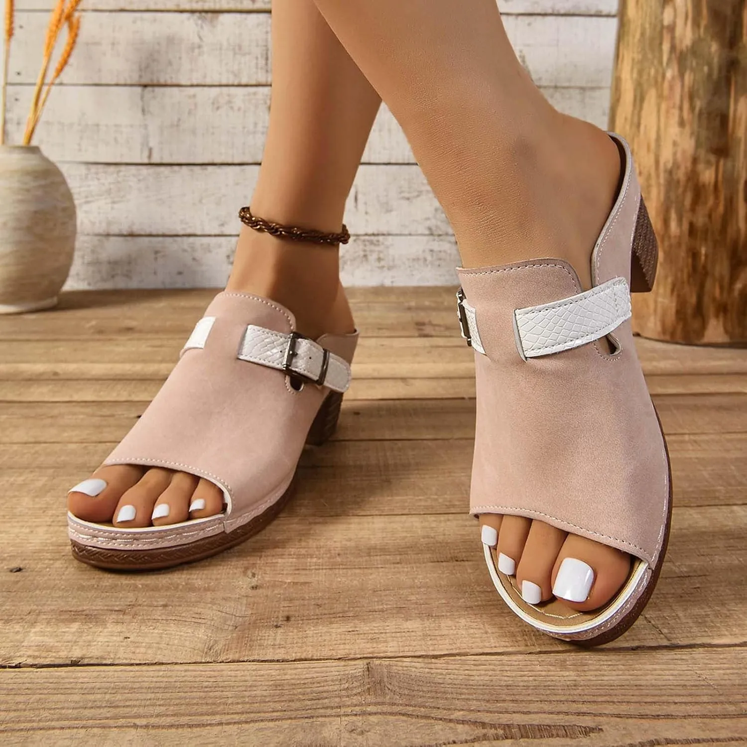 Orthopedic Heels for Women Comfy Chunky Block Sandals with Arch Support Slip on Heels Dressy Summer Pumps Shoes 2025