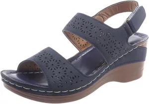 Orthopedic Sandals for Women Wide Width Comfortable Open Toe Crisscross Straps Slip on Wedge Sandals Walking Plantar Fasciitis Slides Beach Shoes